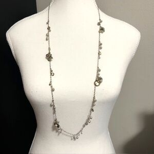 Loft Faux Pearl Gold Tone Chain Charm Long Necklace